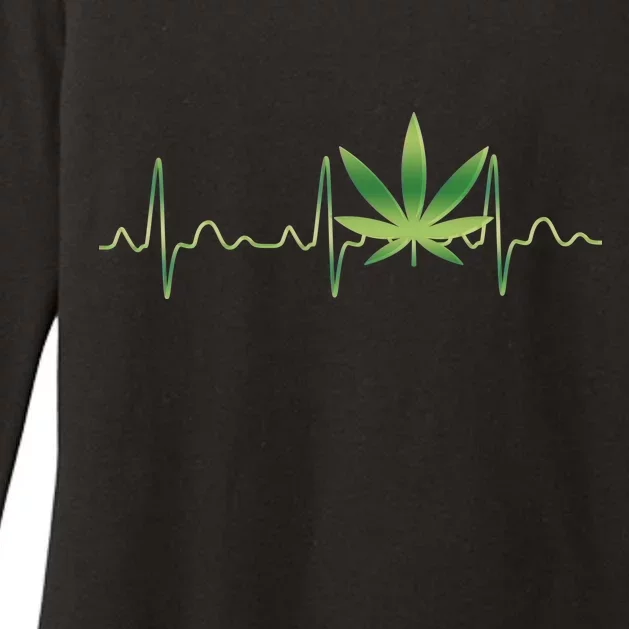 Marijuana Weed Leaf Heartbeat Pulse Womens CVC Long Sleeve Shirt