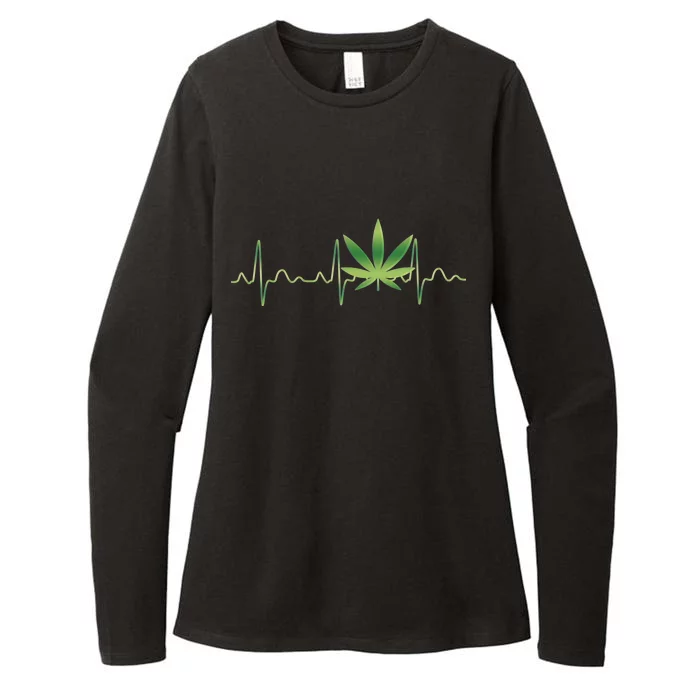 Marijuana Weed Leaf Heartbeat Pulse Womens CVC Long Sleeve Shirt