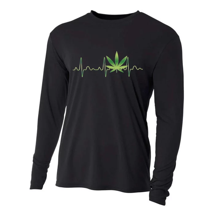 Marijuana Weed Leaf Heartbeat Pulse Cooling Performance Long Sleeve Crew