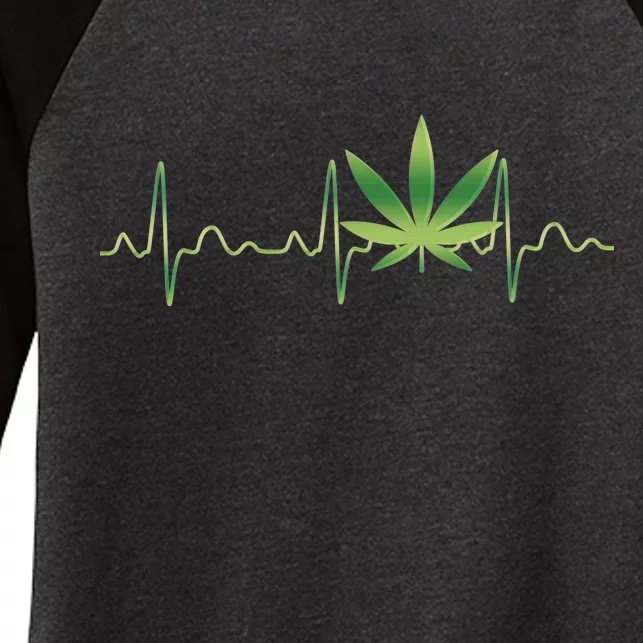 Marijuana Weed Leaf Heartbeat Pulse Women's Tri-Blend 3/4-Sleeve Raglan Shirt