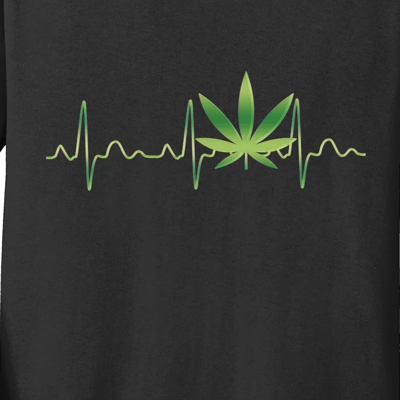 Marijuana Weed Leaf Heartbeat Pulse Kids Long Sleeve Shirt