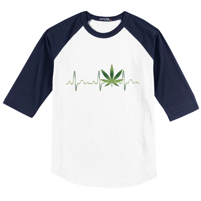 Marijuana Weed Leaf Heartbeat Pulse Baseball Sleeve Shirt