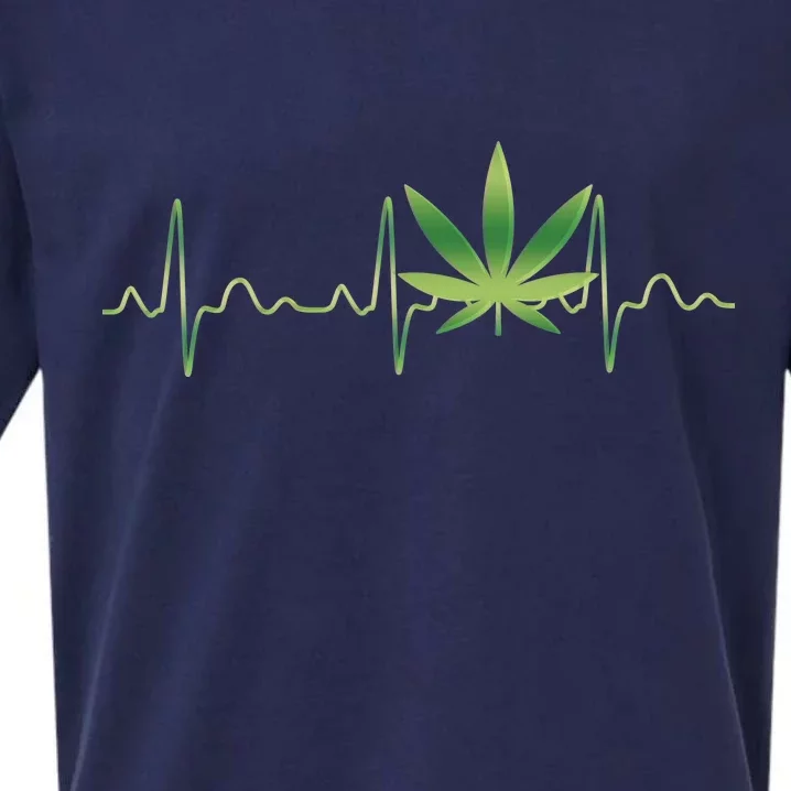 Marijuana Weed Leaf Heartbeat Pulse Sueded Cloud Jersey T-Shirt