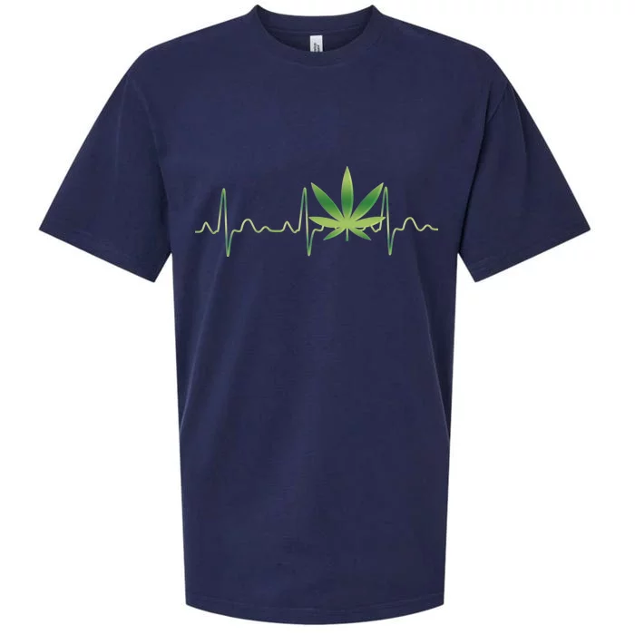 Marijuana Weed Leaf Heartbeat Pulse Sueded Cloud Jersey T-Shirt