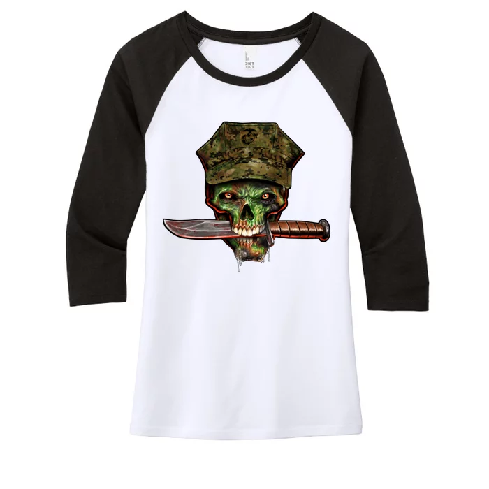 Marine Skull Women's Tri-Blend 3/4-Sleeve Raglan Shirt