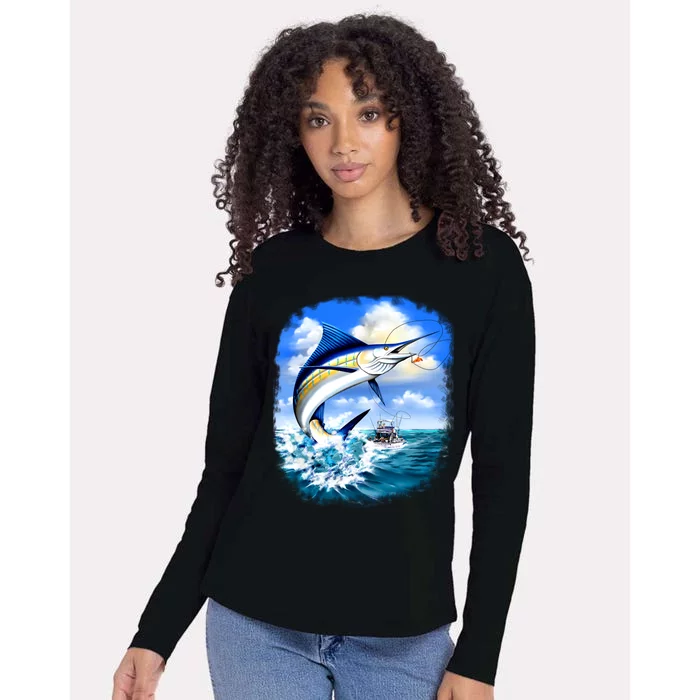 Marlin Fishing Womens Cotton Relaxed Long Sleeve T-Shirt