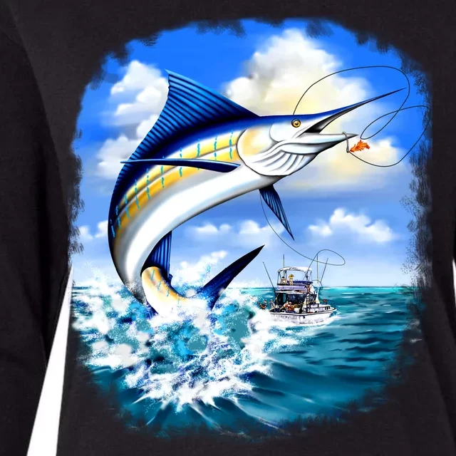 Marlin Fishing Womens Cotton Relaxed Long Sleeve T-Shirt