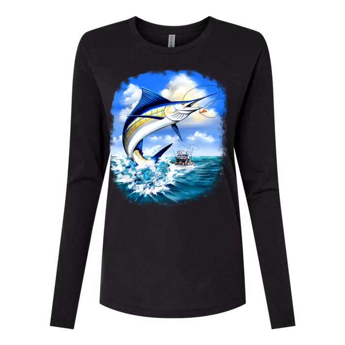 Marlin Fishing Womens Cotton Relaxed Long Sleeve T-Shirt