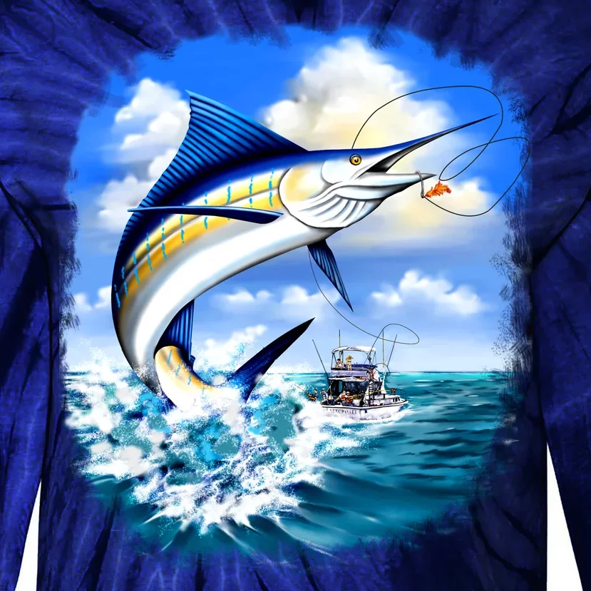 Marlin Fishing Tie-Dye Long Sleeve Shirt