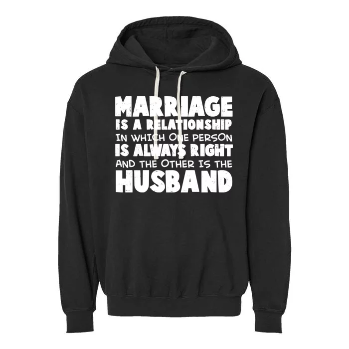 Marriage Is A Relationship Funny Husband Garment-Dyed Fleece Hoodie