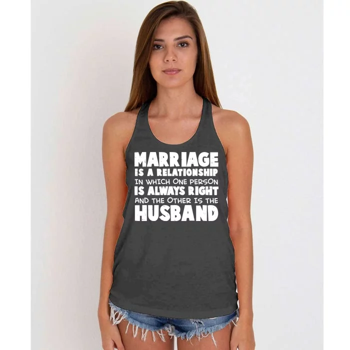 Marriage Is A Relationship Funny Husband Women's Knotted Racerback Tank