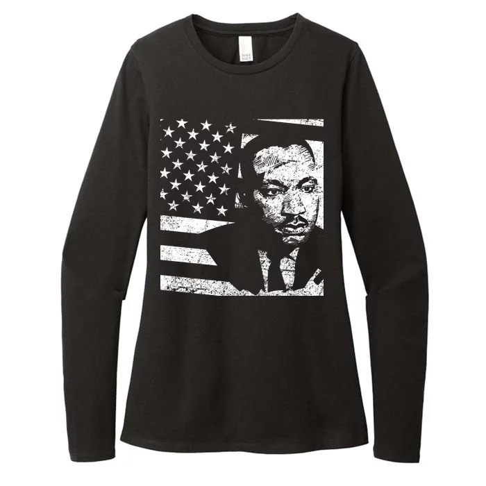 Martin Luther King Jr Distressed MLK Flag Womens CVC Long Sleeve Shirt