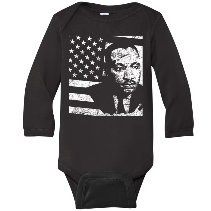 Martin Luther King Jr Distressed MLK Flag Baby Long Sleeve Bodysuit