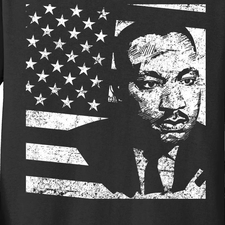 Martin Luther King Jr Distressed MLK Flag Kids Long Sleeve Shirt