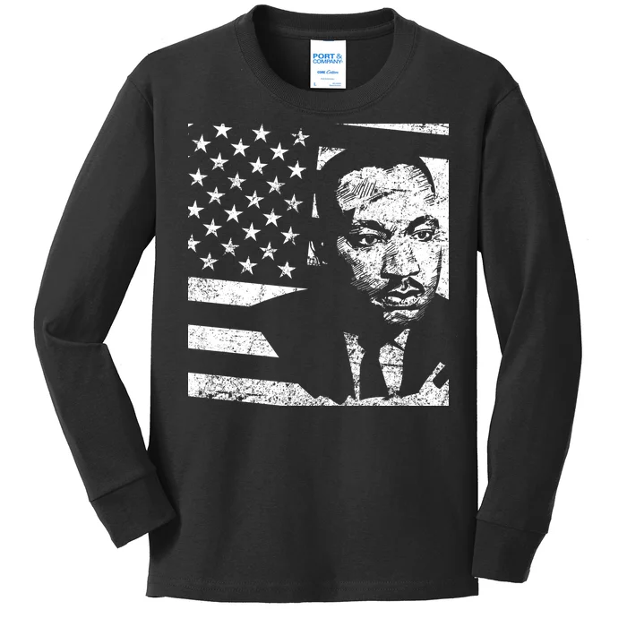 Martin Luther King Jr Distressed MLK Flag Kids Long Sleeve Shirt