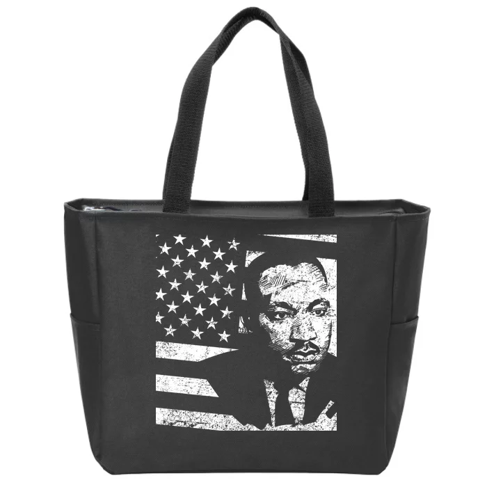 Martin Luther King Jr Distressed MLK Flag Zip Tote Bag