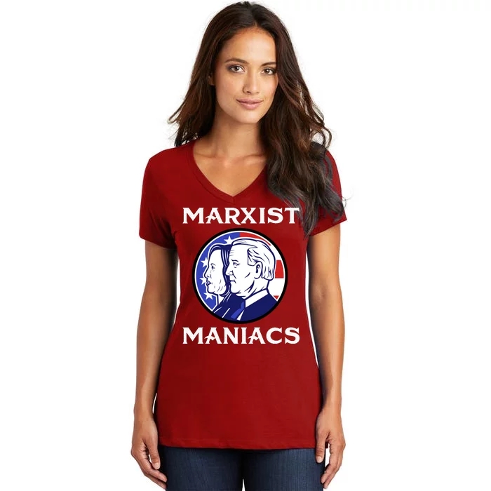 Marxist Maniacs Pro Trump Conservatives Women's V-Neck T-Shirt