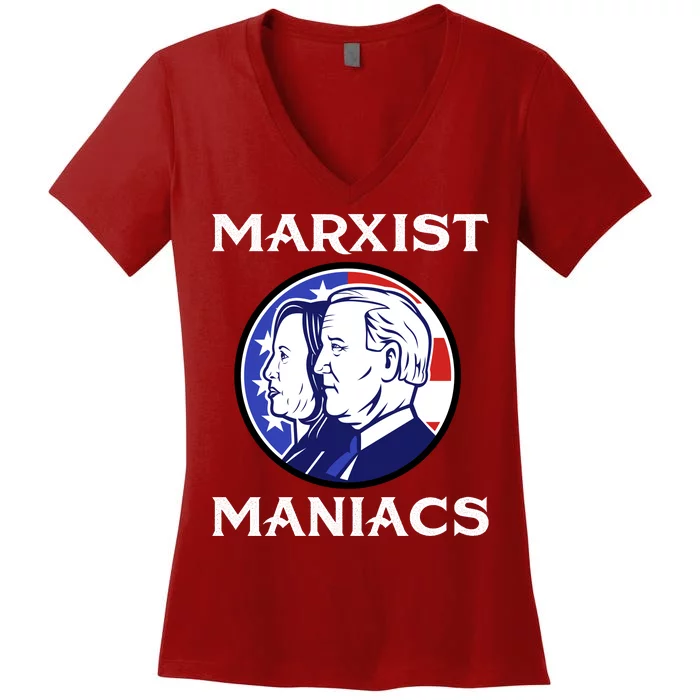 Marxist Maniacs Pro Trump Conservatives Women's V-Neck T-Shirt