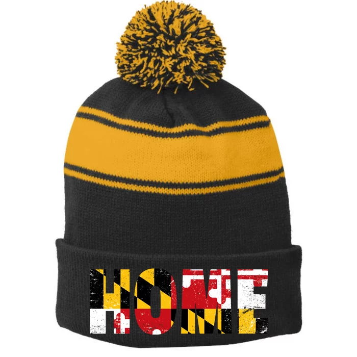 Maryland Is Home Stripe Pom Pom Beanie