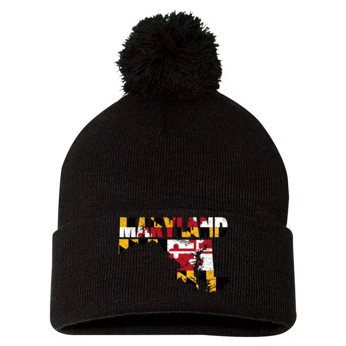 Maryland State Flag Pom Pom 12in Knit Beanie