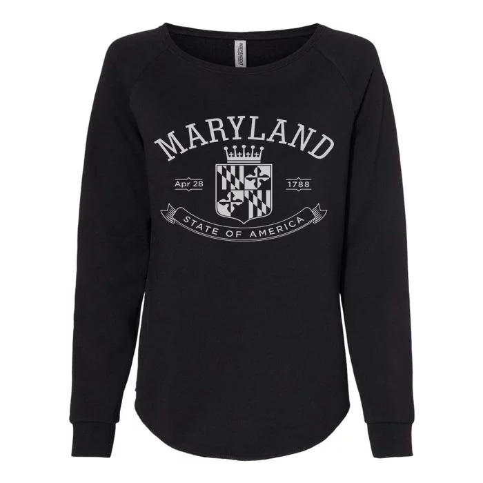 Maryland Stylized Emblem EST 1788 State of America Womens California Wash Sweatshirt