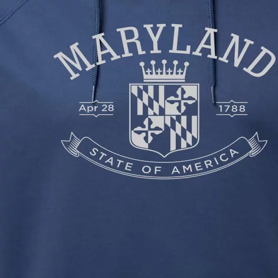 Maryland Stylized Emblem EST 1788 State of America Performance Fleece Hoodie