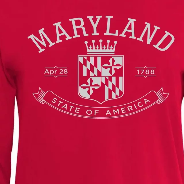 Maryland Stylized Emblem EST 1788 State of America Womens Cotton Relaxed Long Sleeve T-Shirt