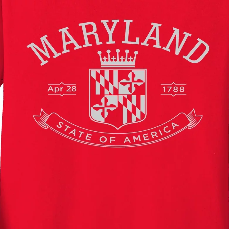 Maryland Stylized Emblem EST 1788 State of America Kids Long Sleeve Shirt