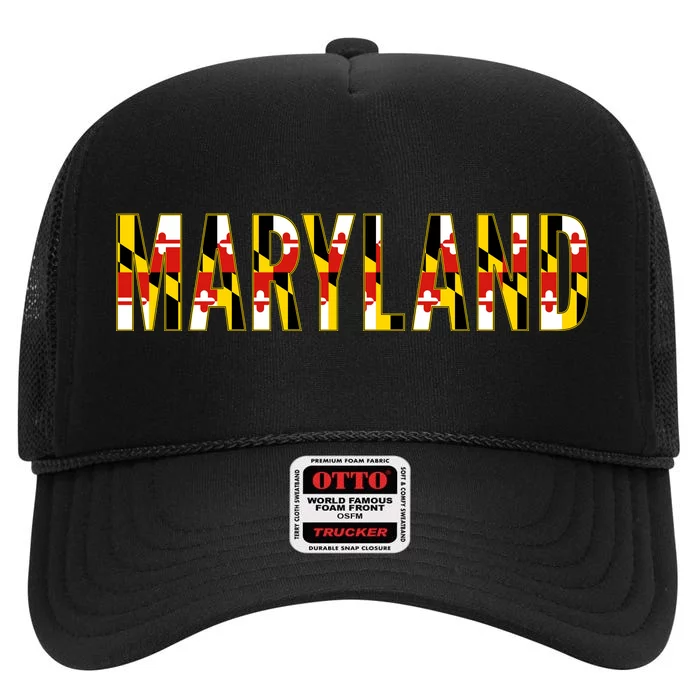 Maryland Word Flag High Crown Mesh Trucker Hat