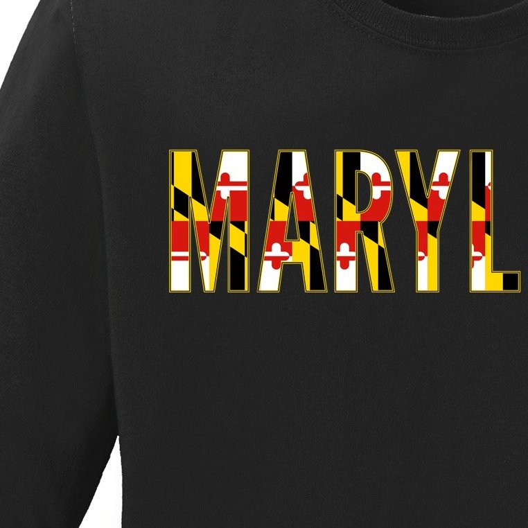 Maryland Word Flag Ladies Missy Fit Long Sleeve Shirt
