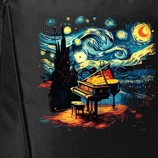 Music Art Style Starry Night Piano Musician City Backpack