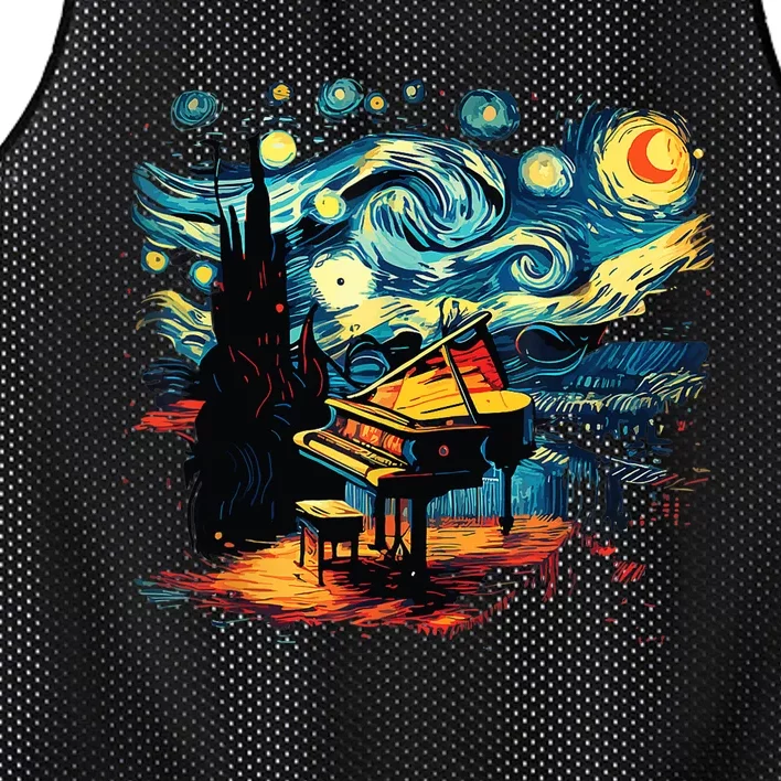 Music Art Style Starry Night Piano Musician Mesh Reversible Basketball Jersey Tank