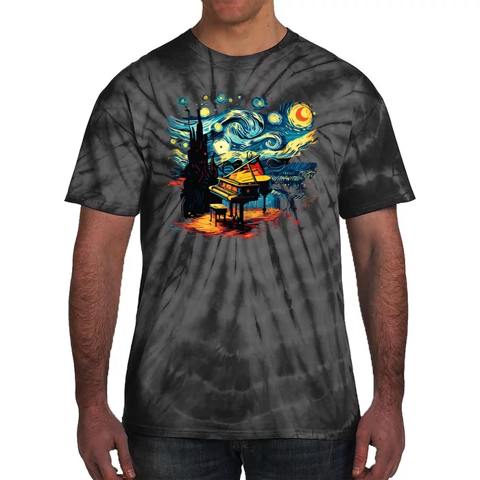 Music Art Style Starry Night Piano Musician Tie-Dye T-Shirt