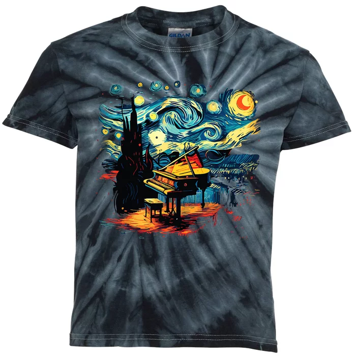 Music Art Style Starry Night Piano Musician Kids Tie-Dye T-Shirt