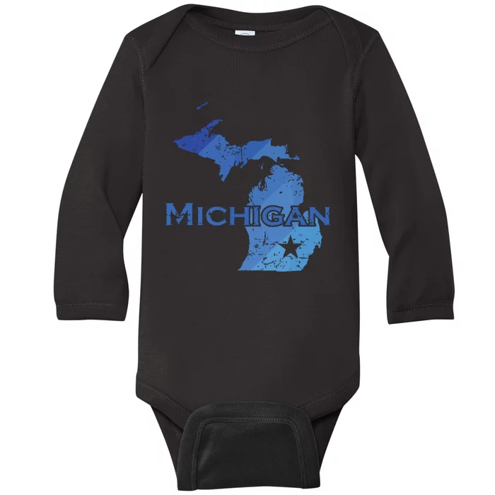 Michigan American State Outline Map Usa Baby Long Sleeve Bodysuit