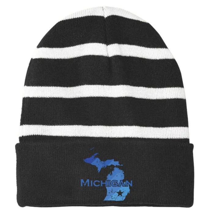 Michigan American State Outline Map Usa Striped Beanie with Solid Band