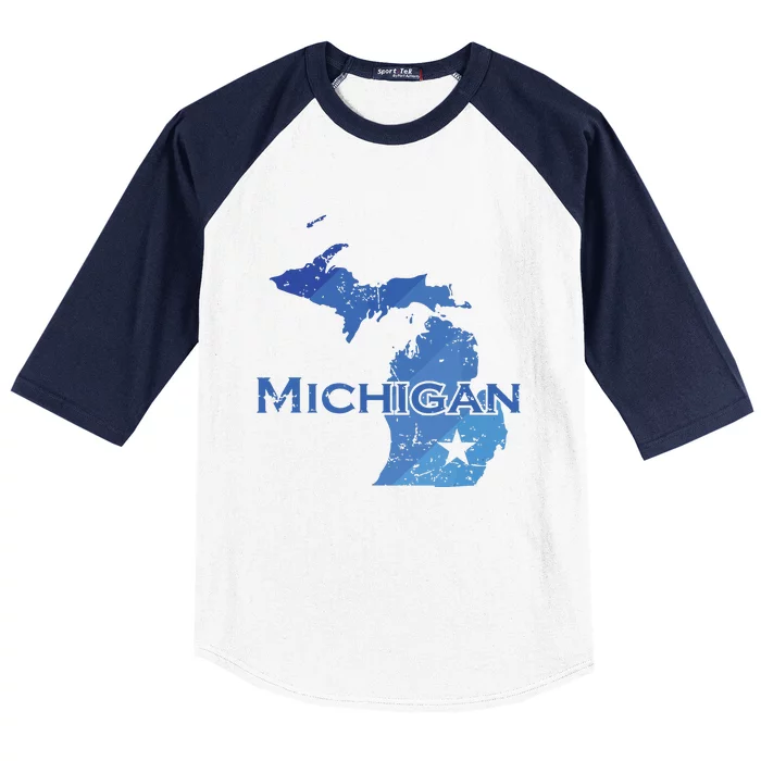 Michigan American State Outline Map Usa Baseball Sleeve Shirt