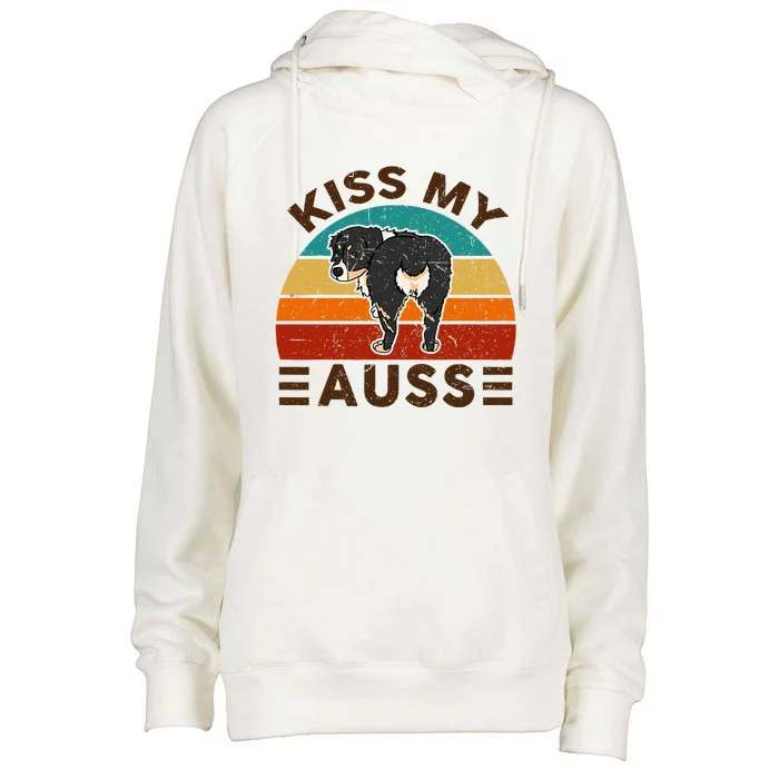 Mini Australian Shepherd Kiss My Auss Funnny Dog Womens Funnel Neck Pullover Hood