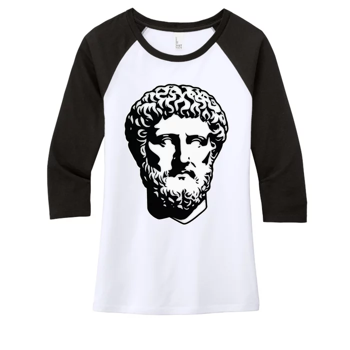 Marcus Aurelius Statue Blackwork Women's Tri-Blend 3/4-Sleeve Raglan Shirt