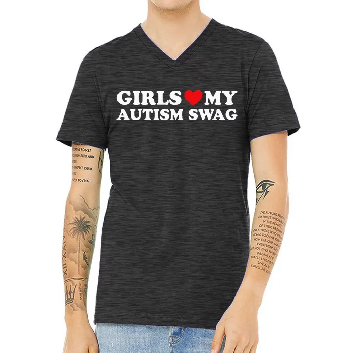 My Autism Swag Funny Autistic Boy Gifts Awareness V-Neck T-Shirt