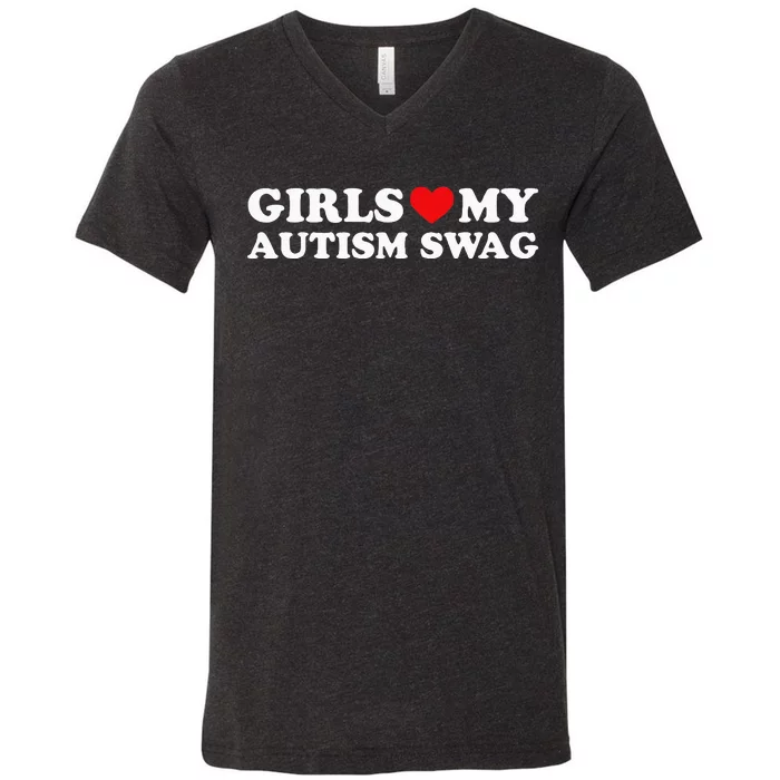 My Autism Swag Funny Autistic Boy Gifts Awareness V-Neck T-Shirt