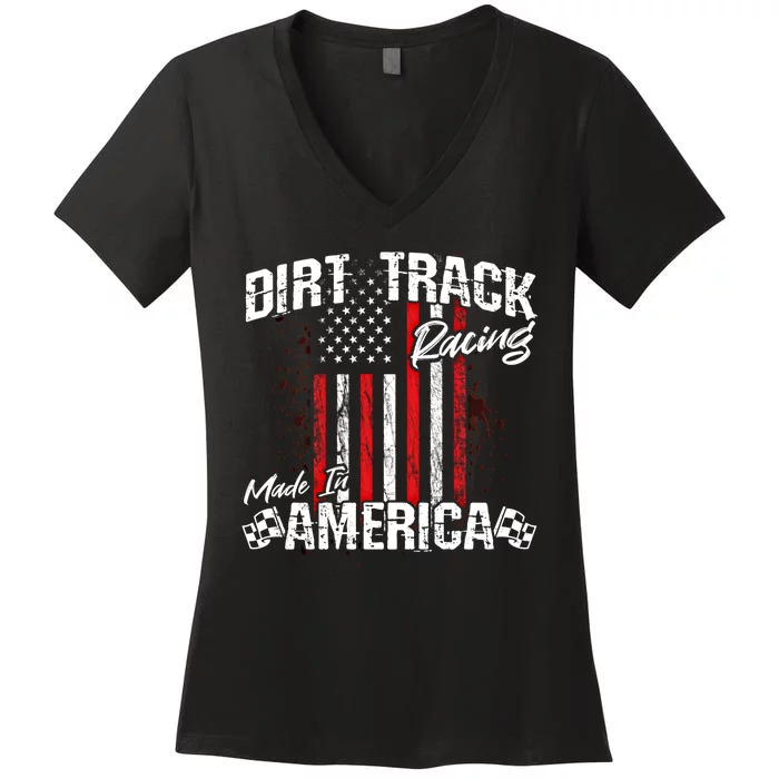 Modified And Sprint Cars American Flag Dirt Track Racing Gift Women's V-Neck T-Shirt