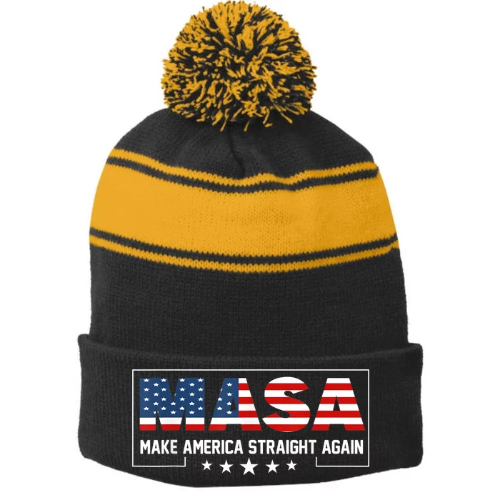 Make America Straight Again Political Funny MASA 4th Of July Stripe Pom Pom Beanie