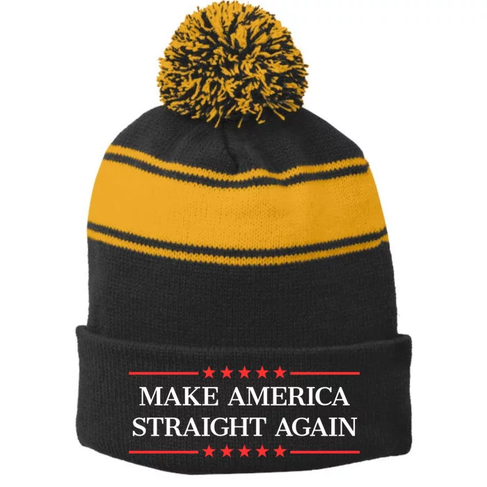 Make America Straight Again Stripe Pom Pom Beanie