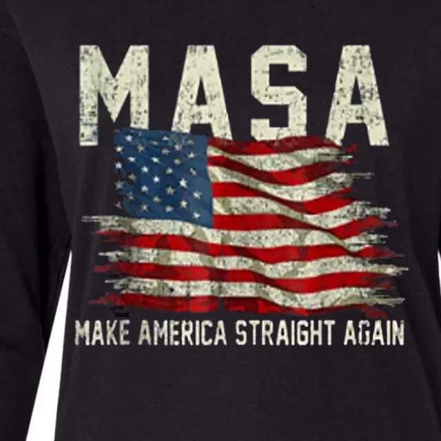 Make America Straight Again MASA US Distressed Flag Womens Cotton Relaxed Long Sleeve T-Shirt