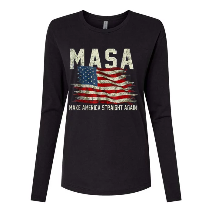 Make America Straight Again MASA US Distressed Flag Womens Cotton Relaxed Long Sleeve T-Shirt