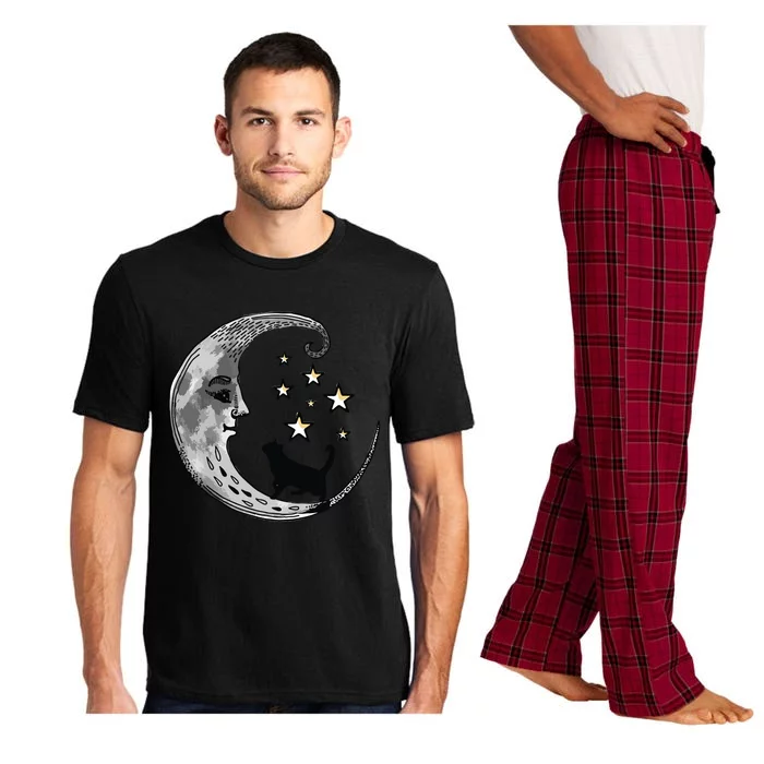 Moon And Stars With Black Cat Pajama Set