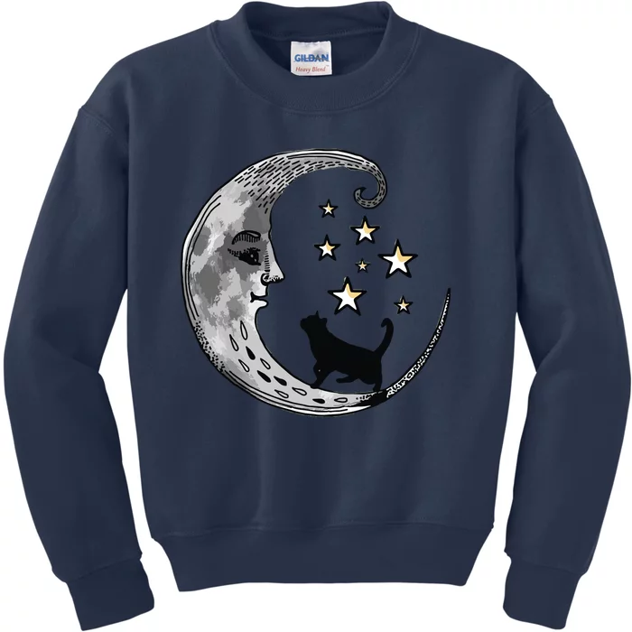 Moon And Stars With Black Cat Kids Sweatshirt