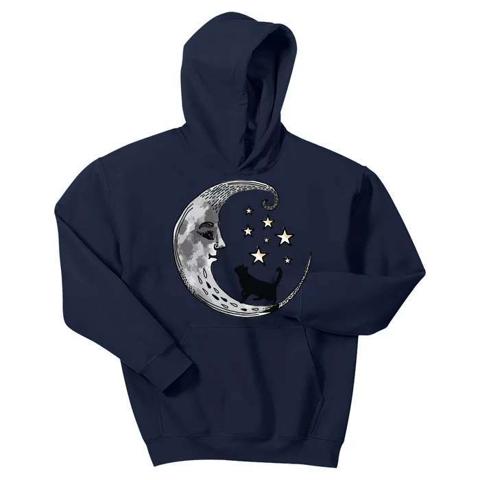 Moon And Stars With Black Cat Kids Hoodie