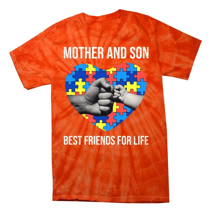 Mother And Son Best Friends For Life Autism Mom Tie-Dye T-Shirt